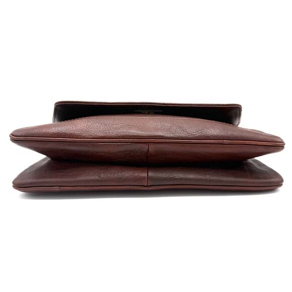 Vintage 60s Taurus Brown Leather Clutch Bag w/ Red Enamel Clasp Mod Purse - Picture 6 of 16